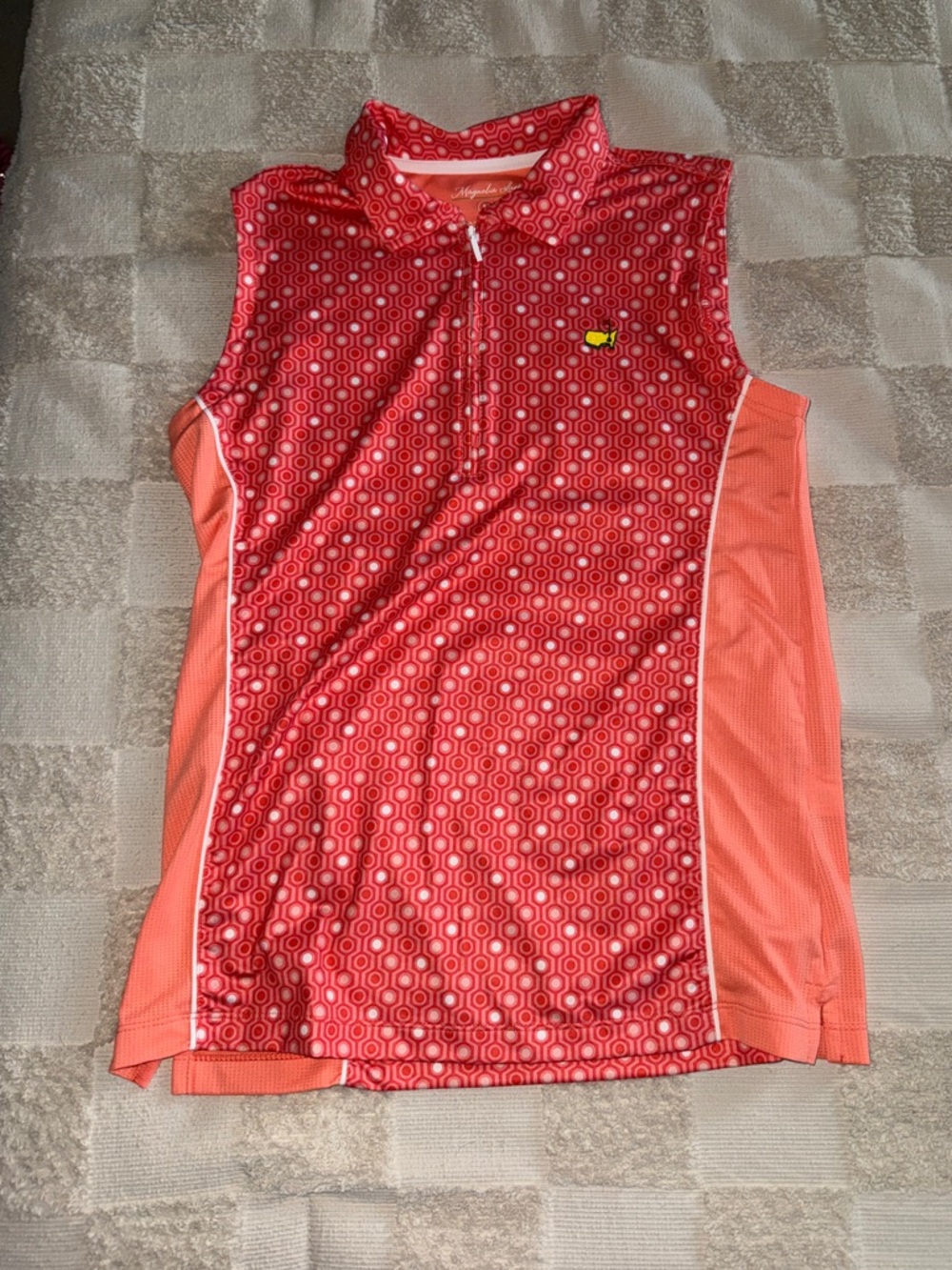 Magnolia Lane Coral Geo-Print Masters‎ Sleeveless Polo size M